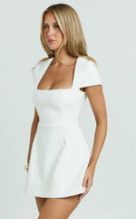 Yuna Mini Dress Cap Sleeve Open Back Fit And Flare Tulip Dress in White