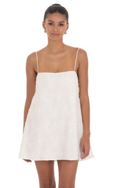 Textured Shift Dress in White