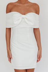 Sweet Caroline Off-Shoulder Bow Mini Dress White