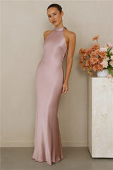 The Cleo Halter Satin Maxi Dress Dusty Pink