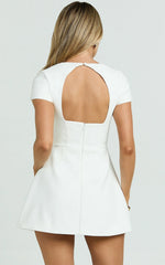 Yuna Mini Dress Cap Sleeve Open Back Fit And Flare Tulip Dress in White