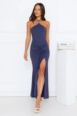 Twirl Season Halter Maxi Dress Navy