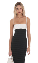 Two-Toned Frill Maxi Dress in Black and White