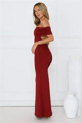 Vibe On Point Off Shoulder Maxi Dress Wine