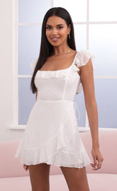 Wrap Dotted Chiffon Dress in White