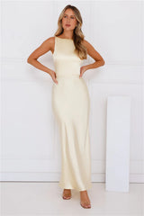 Unveiled Sophistication Satin Maxi Dress Yellow