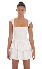 Wide Strap Ruffle Dress in White