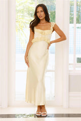 Waltzing In Romance Satin Maxi Dress Yellow