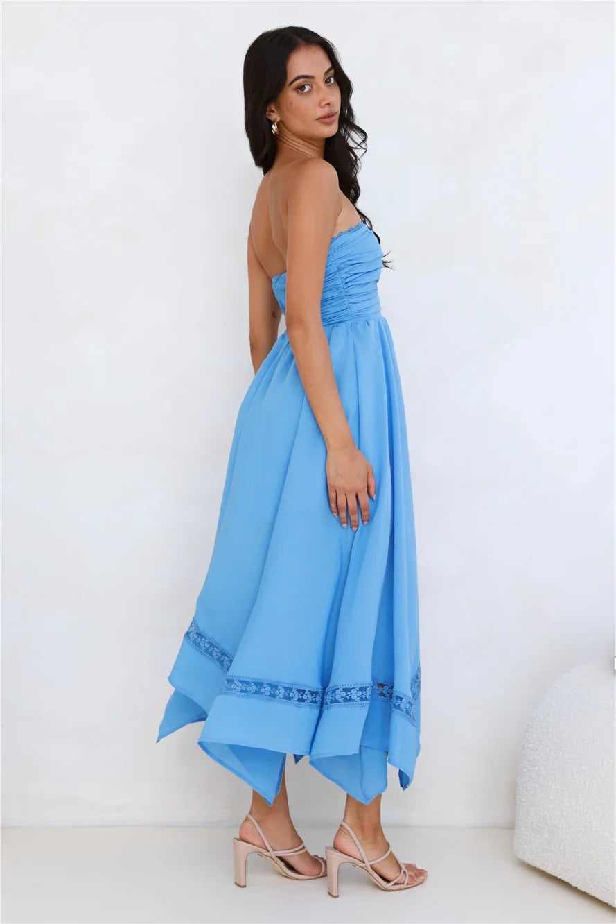 Visit The Moon Strapless Midi Dress Blue