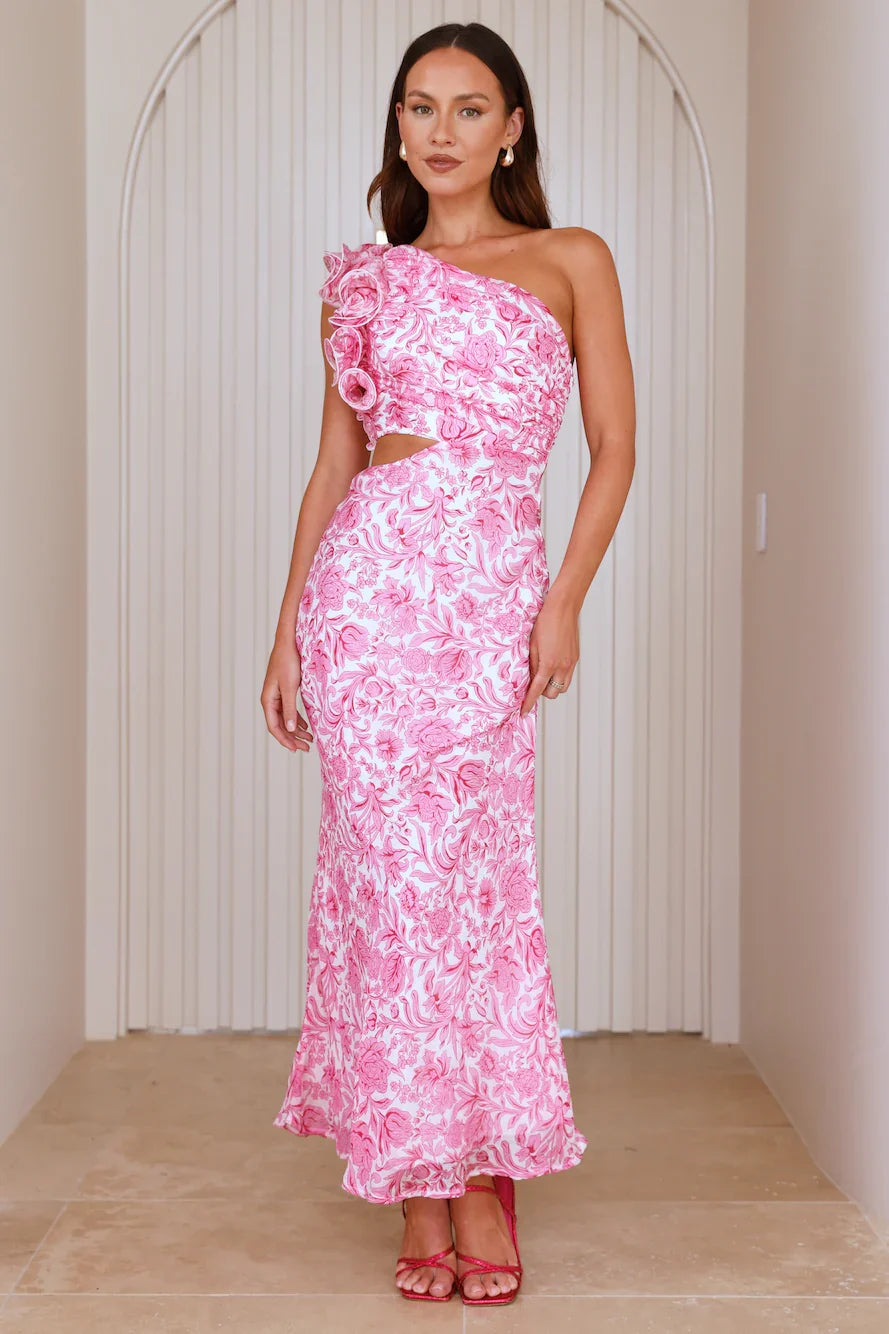 Uplifted One Shoulder Maxi Dress Pink