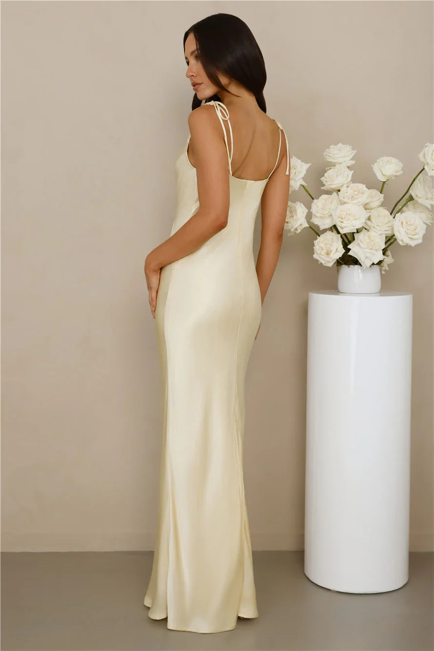 The Penelope Cowl Satin Maxi Dress Yellow