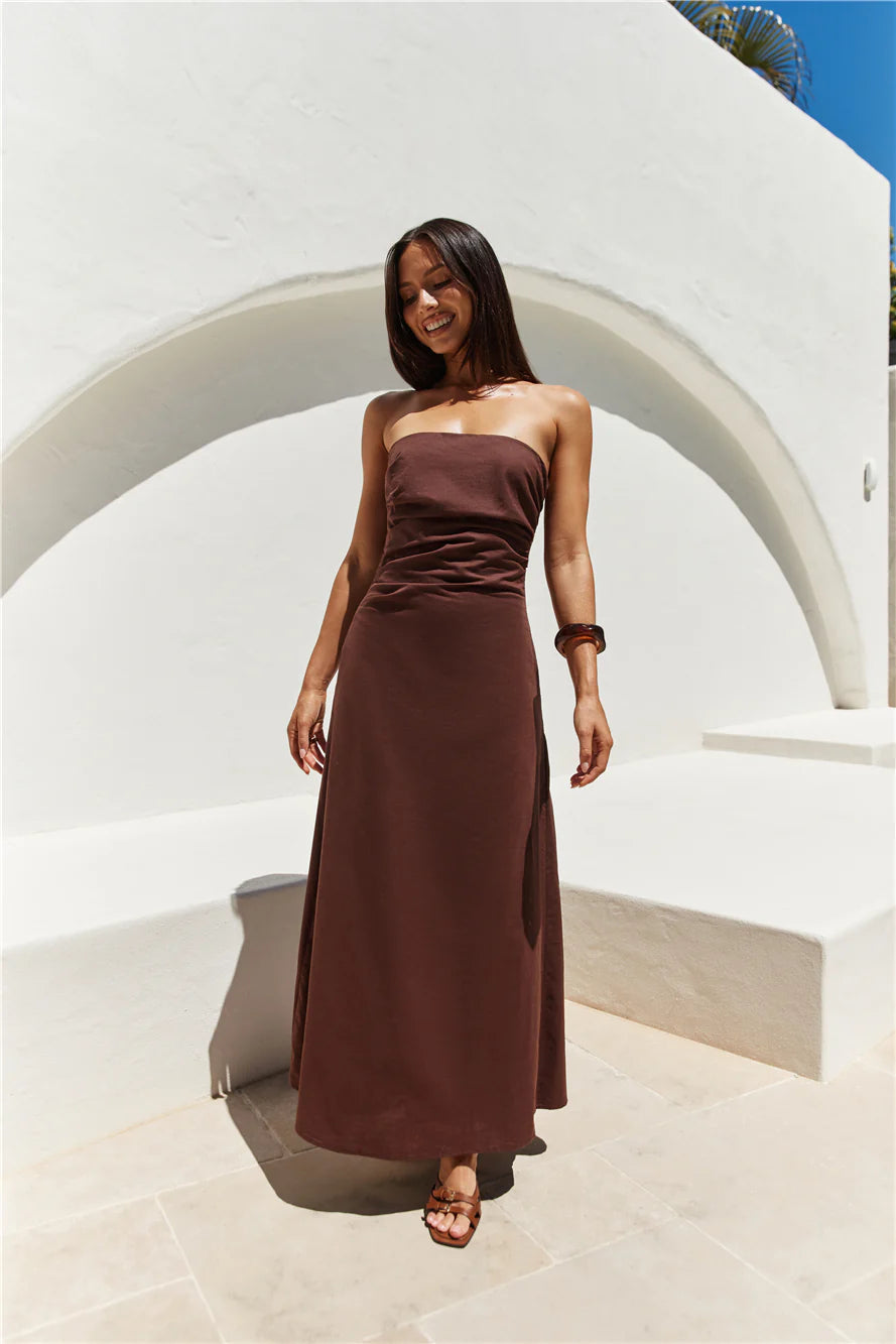 Yasmin Strapless Maxi Dress Brown