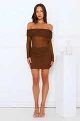 Vibe Verified Off Shoulder Mini Dress Brown