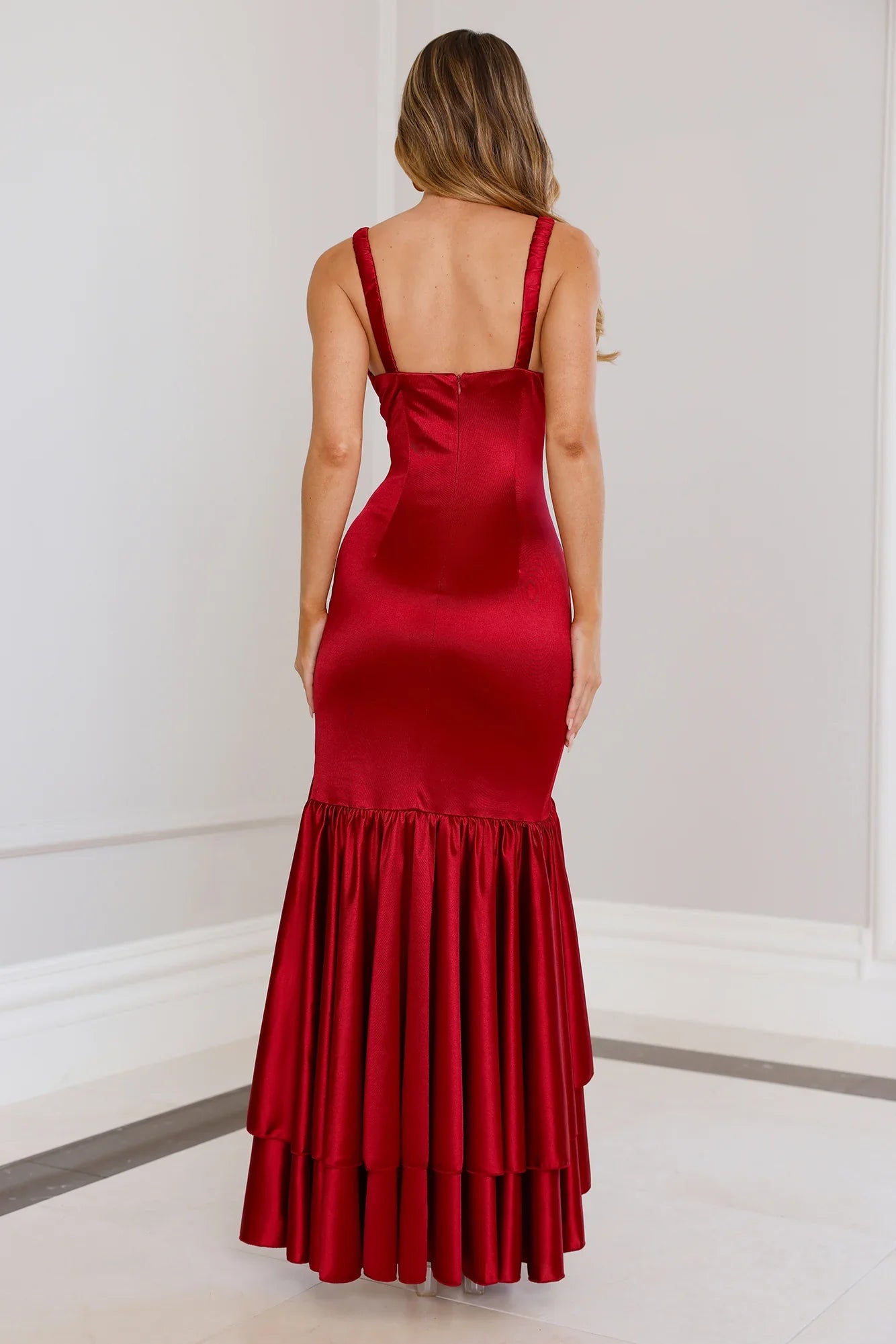 Twilight Luxe Satin Maxi Dress Maroon