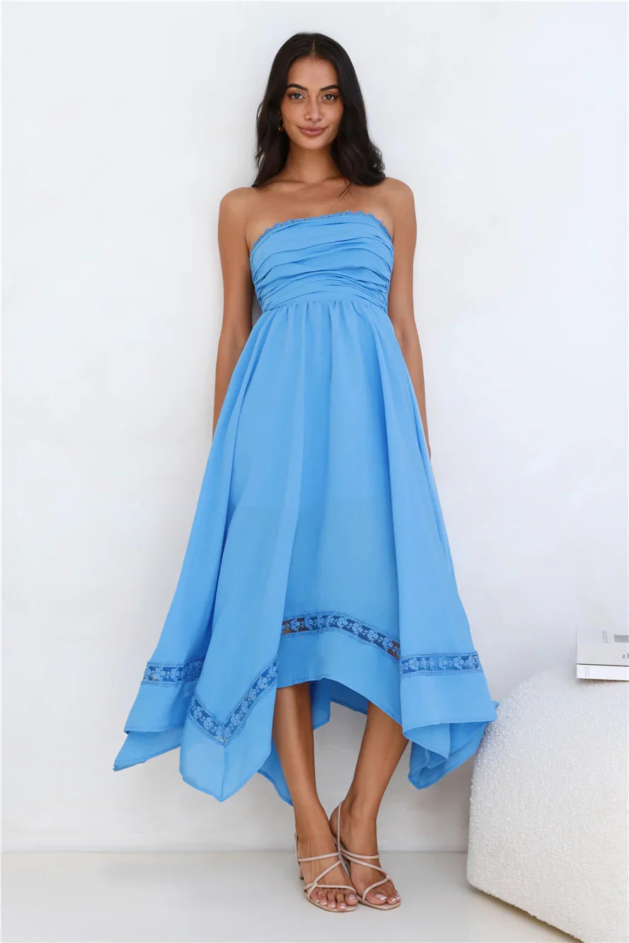 Visit The Moon Strapless Midi Dress Blue
