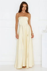 Unspoken Wishes Strapless Satin Maxi Dress Yellow