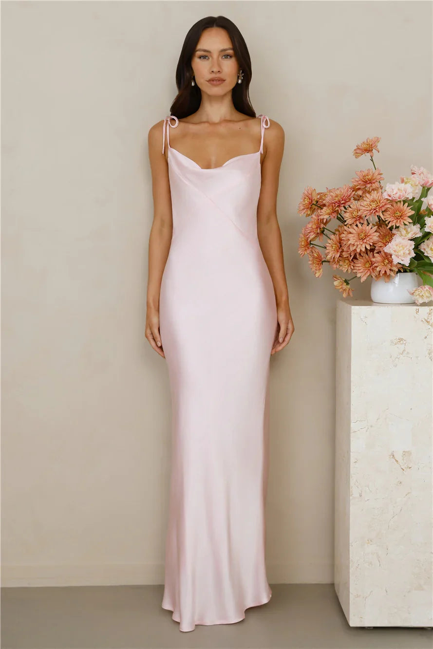 The Penelope Cowl Satin Maxi Dress Pink