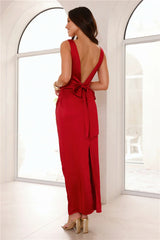Twilight Affair Satin Maxi Dress Red