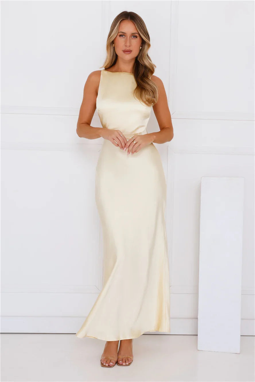 Unveiled Sophistication Satin Maxi Dress Yellow