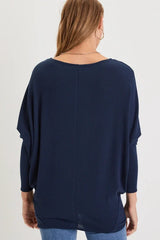 Verla Navy Blue Dolman Sleeve Sweater Top